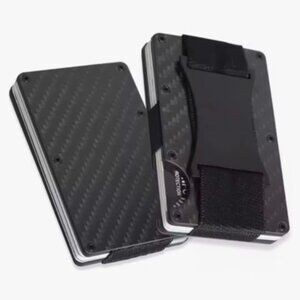 Minimalist Metal Carbon Fiber RFID Blocking Wallet with Cash Strap